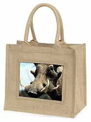 Wart Hog-African Pig Natural/Beige Jute Large Shopping Bag