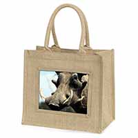 Wart Hog-African Pig Natural/Beige Jute Large Shopping Bag