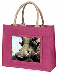 Wart Hog-African Pig Large Pink Jute Shopping Bag