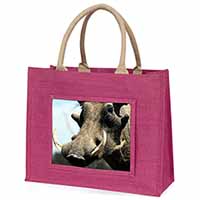 Wart Hog-African Pig Large Pink Jute Shopping Bag