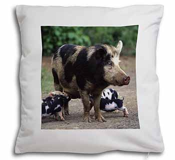 Mother and Piglets Soft White Velvet Feel Scatter Cushion