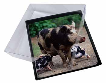 4x Mother and Piglets Picture Table Coasters Set in Gift Box