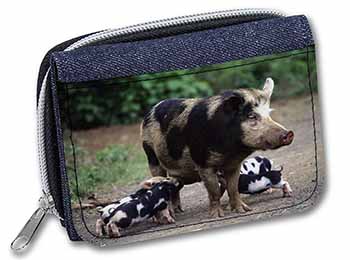 Mother and Piglets Unisex Denim Purse Wallet