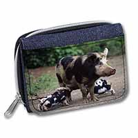 Mother and Piglets Unisex Denim Purse Wallet