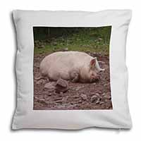 Sleeping Pig Print Soft White Velvet Feel Scatter Cushion