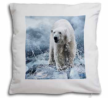 Polar Bear on Ice Water Soft White Velvet Feel Scatter Cushion