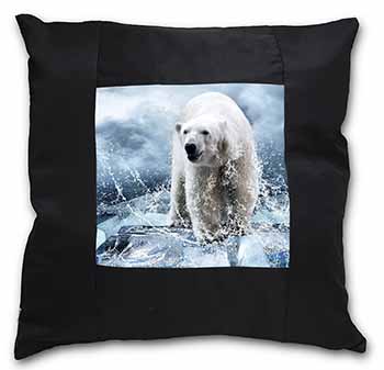 Polar Bear on Ice Water Black Satin Feel Scatter Cushion
