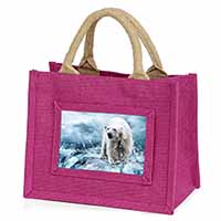 Polar Bear on Ice Water Little Girls Small Pink Jute Shopping Bag