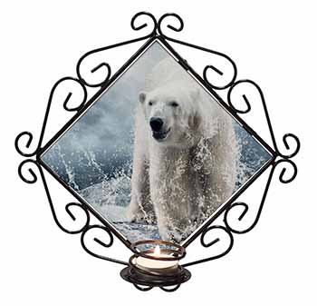 Polar Bear on Ice Water Wrought Iron Wall Art Candle Holder