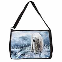 Polar Bear on Ice Water Large Black Laptop Shoulder Bag School/College