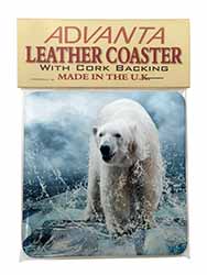 Polar Bear on Ice Water Single Leather Photo Coaster