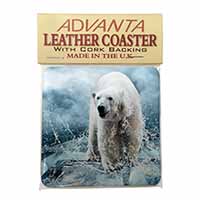 Polar Bear on Ice Water Single Leather Photo Coaster