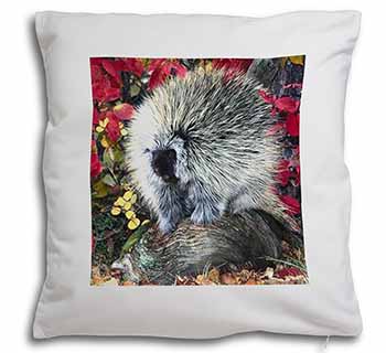 Porcupine Wildlife Print Soft White Velvet Feel Scatter Cushion