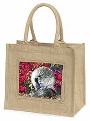 Porcupine Wildlife Print Natural/Beige Jute Large Shopping Bag