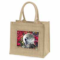 Porcupine Wildlife Print Natural/Beige Jute Large Shopping Bag