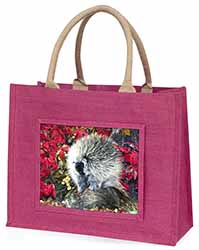 Porcupine Wildlife Print Large Pink Jute Shopping Bag