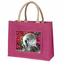 Porcupine Wildlife Print Large Pink Jute Shopping Bag