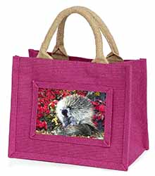 Porcupine Wildlife Print Little Girls Small Pink Jute Shopping Bag