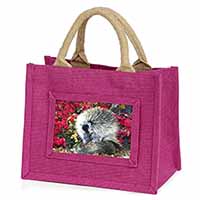 Porcupine Wildlife Print Little Girls Small Pink Jute Shopping Bag