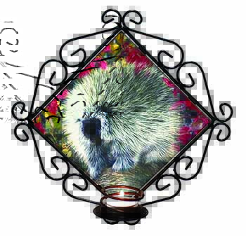 Porcupine Wildlife Print Wrought Iron Wall Art Candle Holder