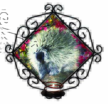 Porcupine Wildlife Print Wrought Iron Wall Art Candle Holder