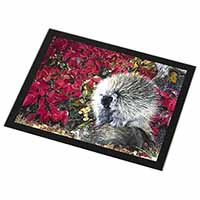 Porcupine Wildlife Print Black Rim High Quality Glass Placemat