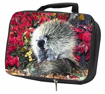 Porcupine Wildlife Print Black Insulated School Lunch Box/Picnic Bag