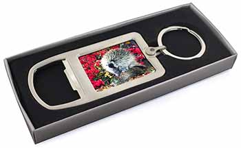 Porcupine Wildlife Print Chrome Metal Bottle Opener Keyring in Box