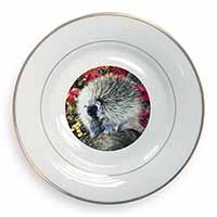 Porcupine Wildlife Print Gold Rim Plate Printed Full Colour in Gift Box