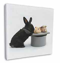 Rabbit and Guinea Pigs in Top Hat Square Canvas 12"x12" Wall Art Picture Print