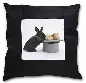 Rabbit and Guinea Pigs in Top Hat Black Satin Feel Scatter Cushion
