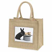 Rabbit and Guinea Pigs in Top Hat Natural/Beige Jute Large Shopping Bag