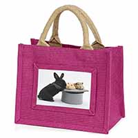 Rabbit and Guinea Pigs in Top Hat Little Girls Small Pink Jute Shopping Bag