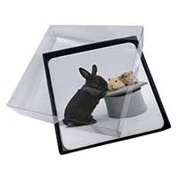 4x Rabbit and Guinea Pigs in Top Hat Picture Table Coasters Set in Gift Box