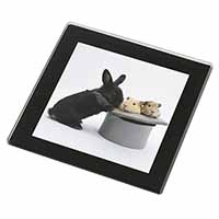 Rabbit and Guinea Pigs in Top Hat Black Rim High Quality Glass Coaster