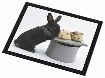 Rabbit and Guinea Pigs in Top Hat Black Rim High Quality Glass Placemat