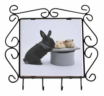 Rabbit and Guinea Pigs in Top Hat Wrought Iron Key Holder Hooks