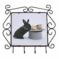 Rabbit and Guinea Pigs in Top Hat Wrought Iron Key Holder Hooks