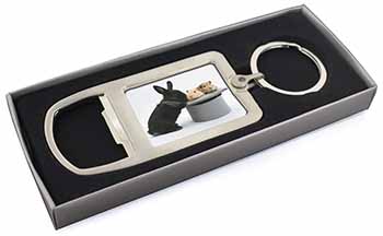 Rabbit and Guinea Pigs in Top Hat Chrome Metal Bottle Opener Keyring in Box