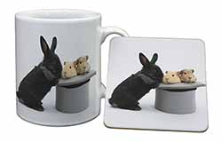 Rabbit and Guinea Pigs in Top Hat Mug and Coaster Set