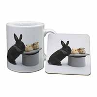 Rabbit and Guinea Pigs in Top Hat Mug and Coaster Set