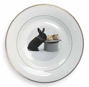 Rabbit and Guinea Pigs in Top Hat Gold Rim Plate Printed Full Colour in Gift Box
