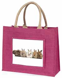 Cute Rabbits Large Pink Jute Shopping Bag