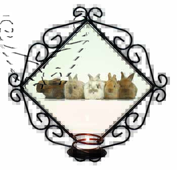 Cute Rabbits Wrought Iron Wall Art Candle Holder