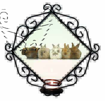 Cute Rabbits Wrought Iron Wall Art Candle Holder