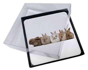 4x Cute Rabbits Picture Table Coasters Set in Gift Box