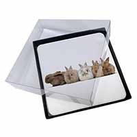 4x Cute Rabbits Picture Table Coasters Set in Gift Box