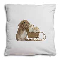 Rabbit and Guinea Pigs Soft White Velvet Feel Scatter Cushion