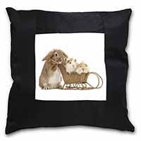 Rabbit and Guinea Pigs Black Satin Feel Scatter Cushion