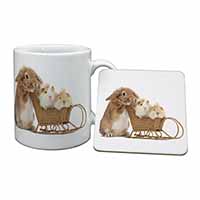 Rabbit and Guinea Pigs Mug and Coaster Set